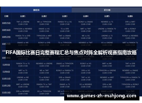 FIFA国际比赛日完整赛程汇总与焦点对阵全解析观赛指南攻略