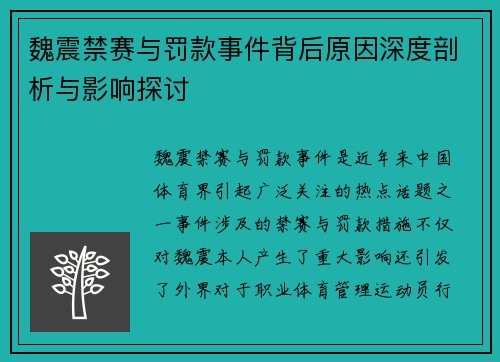 魏震禁赛与罚款事件背后原因深度剖析与影响探讨 魏震禁赛与罚款事件背后原因深度剖析与影响探讨